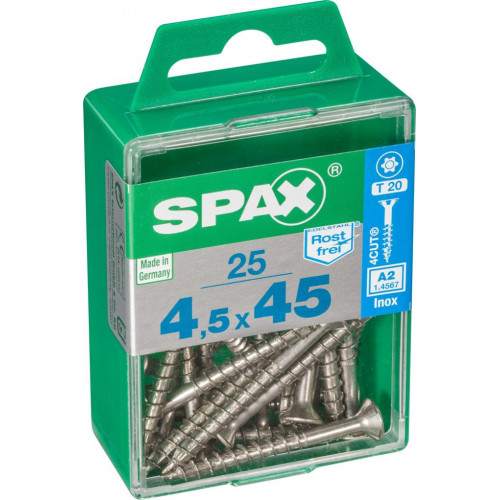 Lot de 25 vis inox tête fraisée torx SPAX, Diam.4.5 mm x L.45 mm - SPAX