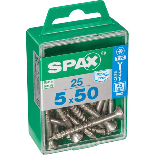 Lot de 25 vis inox tête fraisée torx SPAX, Diam.5 mm x L.50 mm - SPAX