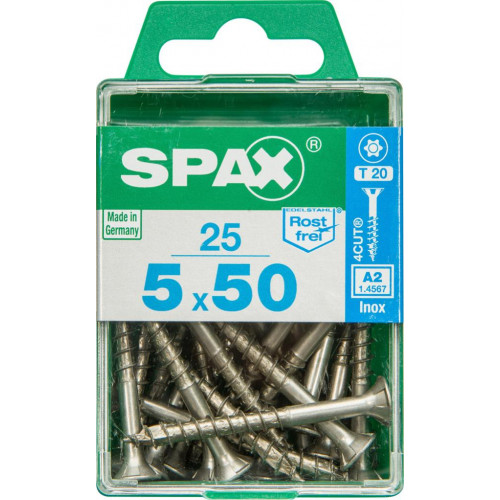 Lot de 25 vis inox tête fraisée torx SPAX, Diam.5 mm x L.50 mm - SPAX