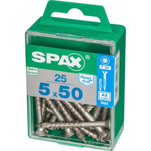 Lot de 25 vis inox tête fraisée torx SPAX, Diam.5 mm x L.50 mm - SPAX