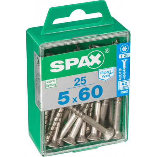 Lot de 25 vis inox tête fraisée torx SPAX, Diam.5 mm x L.60 mm - SPAX