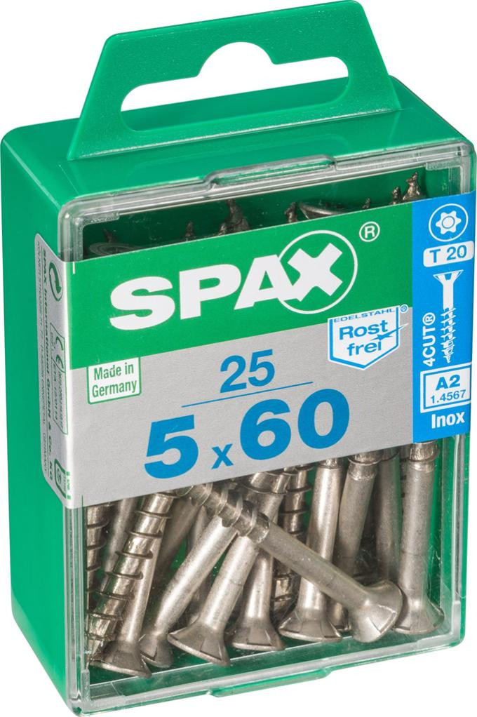 Boîte 25 Unités. Vis A Bois Spax Cab. Plat Inox A2 5.0x60mm Spax - vue 2