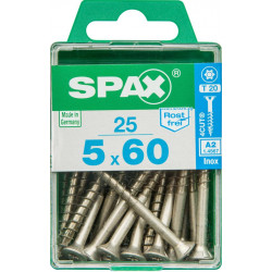 Lot de 25 vis inox tête fraisée torx SPAX, Diam.5 mm x L.60 mm - SPAX