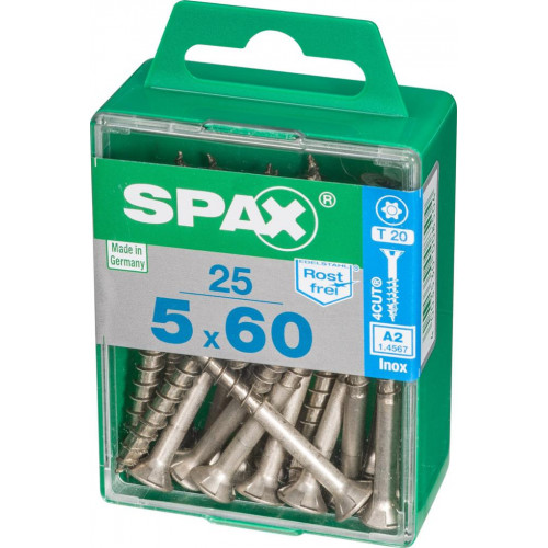 Lot de 25 vis inox tête fraisée torx SPAX, Diam.5 mm x L.60 mm - SPAX