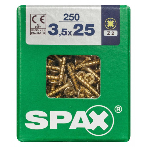 Lot de 250 vis acier tête fraisée pozidriv SPAX, Diam.3.5 mm x L.25 mm - SPAX