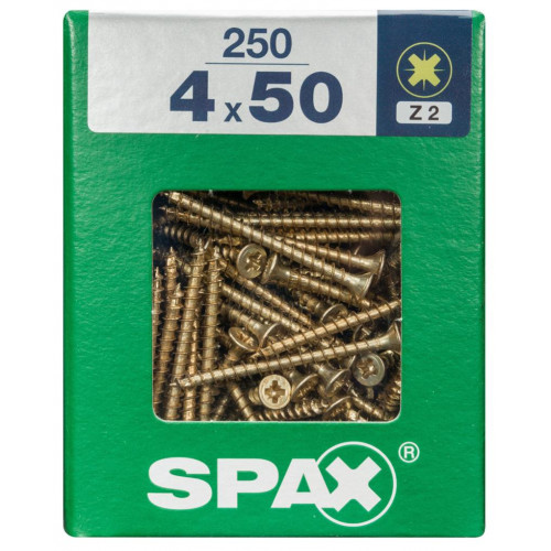 Lot de 250 vis acier tête fraisée pozidriv SPAX, Diam.4 mm x L.50 mm - SPAX