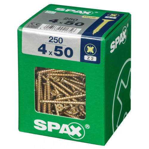 Lot de 250 vis acier tête fraisée pozidriv SPAX, Diam.4 mm x L.50 mm - SPAX