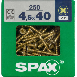 Lot de 250 vis acier tête fraisée pozidriv SPAX, Diam.4.5 mm x L.40 mm - SPAX
