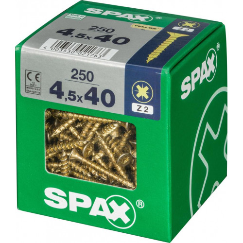 Lot de 250 vis acier tête fraisée pozidriv SPAX, Diam.4.5 mm x L.40 mm - SPAX