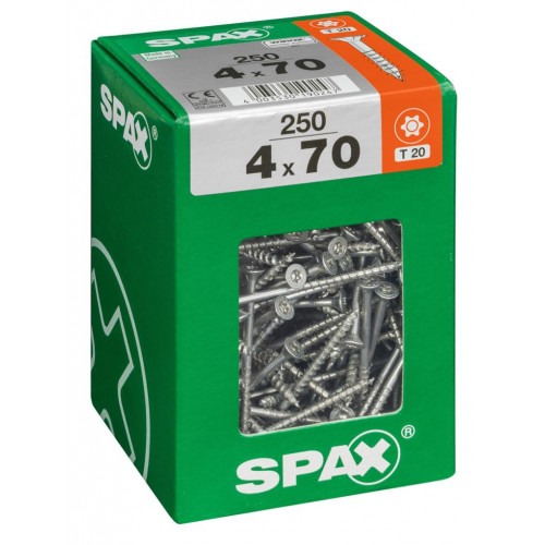 Lot de 250 vis acier tête fraisée torx SPAX, Diam.4 mm x L.70 mm - SPAX