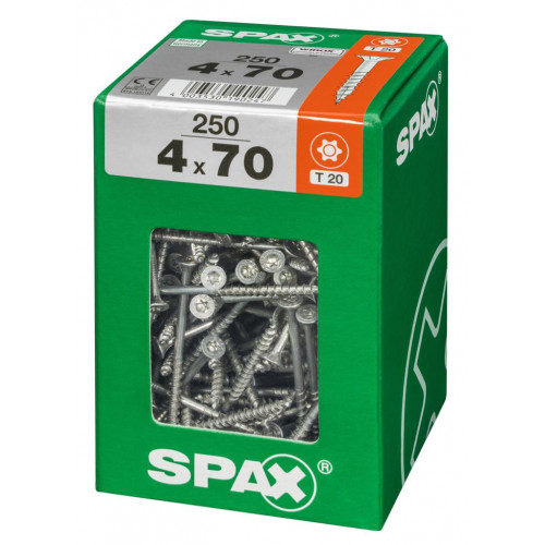 Lot de 250 vis acier tête fraisée torx SPAX, Diam.4 mm x L.70 mm - SPAX