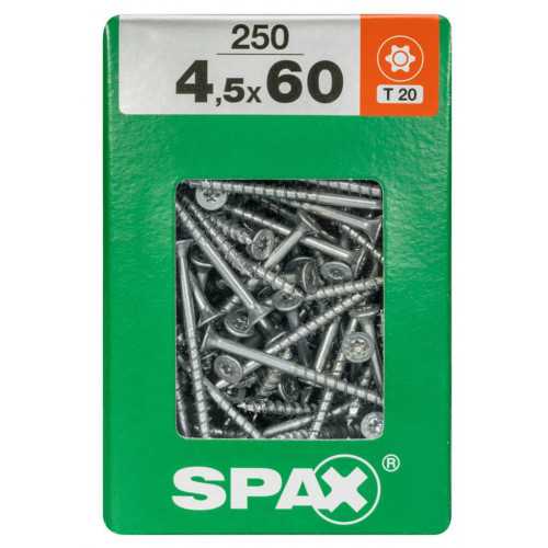 Lot de 250 vis acier tête fraisée torx SPAX, Diam.4.5 mm x L.60 mm - SPAX