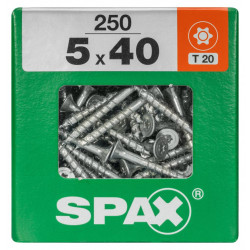 Lot de 250 vis acier tête fraisée torx SPAX, Diam.5 mm x L.40 mm - SPAX