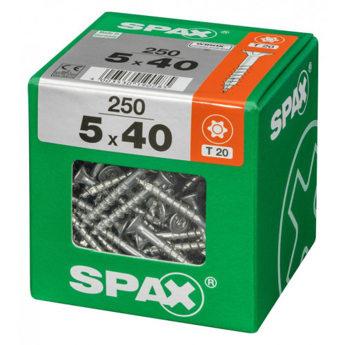 Lot de 250 vis acier tête fraisée torx SPAX, Diam.5 mm x L.40 mm - SPAX