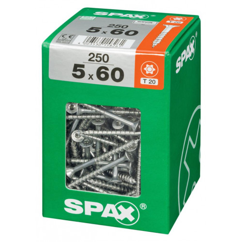 Lot de 250 vis acier tête fraisée torx SPAX, Diam.5 mm x L.60 mm - SPAX