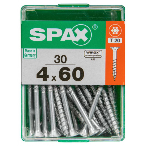 Lot de 30 vis acier tête autofraisée plate SPAX, Diam.4 mm x L.60 mm - SPAX