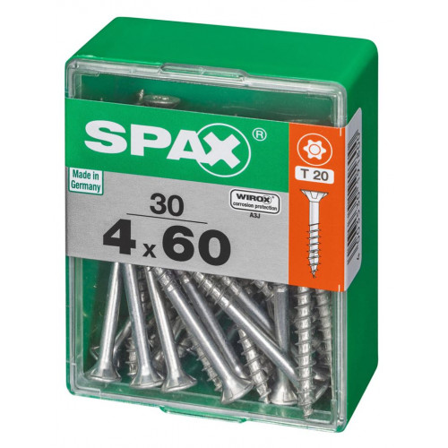 Lot de 30 vis acier tête autofraisée plate SPAX, Diam.4 mm x L.60 mm - SPAX