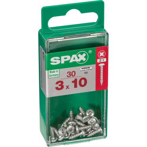 Lot de 30 vis acier tête cylindrique bombée SPAX, Diam.3 mm x L.10 mm - SPAX