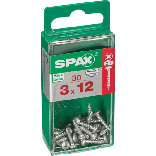 Lot de 30 vis acier tête cylindrique bombée SPAX, Diam.3 mm x L.12 mm - SPAX