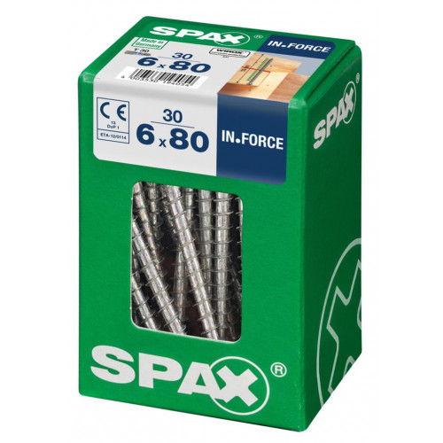 Lot de 30 vis acier tête cylindrique SPAX, Diam.6 mm x L.80 mm - SPAX