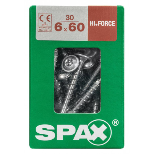 Lot de 30 vis acier tête fraisée bombée torx SPAX, Diam.6 mm x L.60 mm - SPAX