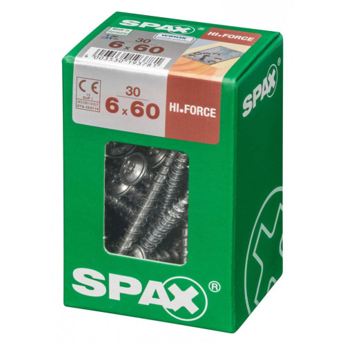 Lot de 30 vis acier tête fraisée bombée torx SPAX, Diam.6 mm x L.60 mm - SPAX