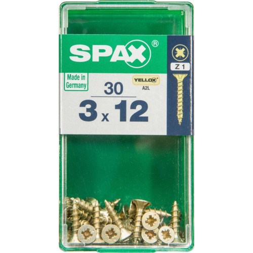 Lot de 30 vis acier tête fraisée pozidriv SPAX, Diam.3 mm x L.12 mm - SPAX