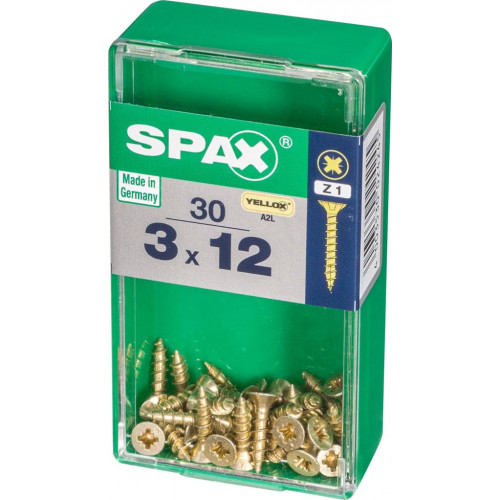 Lot de 30 vis acier tête fraisée pozidriv SPAX, Diam.3 mm x L.12 mm - SPAX