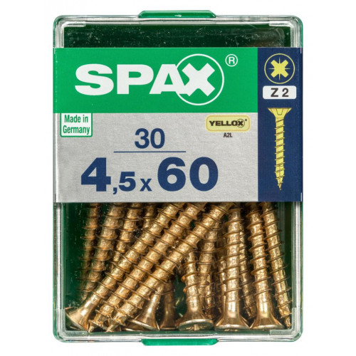 Lot de 30 vis acier tête fraisée pozidriv SPAX, Diam.4.5 mm x L.60 mm - SPAX