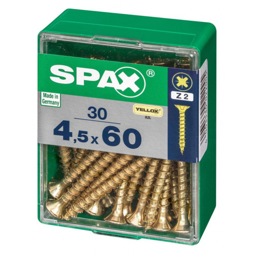 Lot de 30 vis acier tête fraisée pozidriv SPAX, Diam.4.5 mm x L.60 mm - SPAX