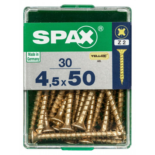 Lot de 30 vis acier tête fraisée SPAX, Diam.4.5 mm x L.50 mm - SPAX