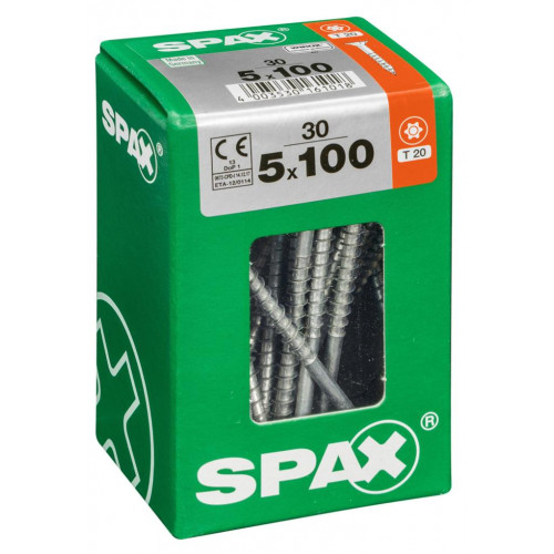 Lot de 30 vis acier tête fraisée torx SPAX, Diam.5 mm x L.100 mm - SPAX