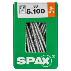 Lot de 30 vis acier tête fraisée torx SPAX, Diam.5 mm x L.100 mm - SPAX