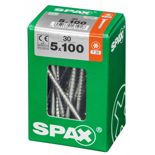 Lot de 30 vis acier tête fraisée torx SPAX, Diam.5 mm x L.100 mm - SPAX