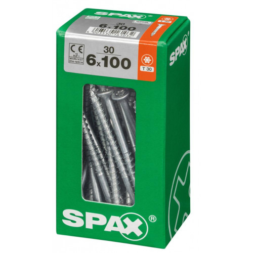 Lot de 30 vis acier tête fraisée torx SPAX, Diam.6 mm x L.100 mm - SPAX