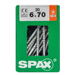 Lot de 30 vis acier tête fraisée torx SPAX, Diam.6 mm x L.70 mm - SPAX