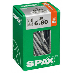 Lot de 30 vis acier tête fraisée torx SPAX, Diam.6 mm x L.80 mm de marque SPAX, référence: B6215100