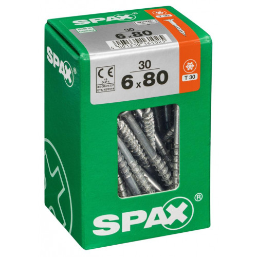 Lot de 30 vis acier tête fraisée torx SPAX, Diam.6 mm x L.80 mm - SPAX