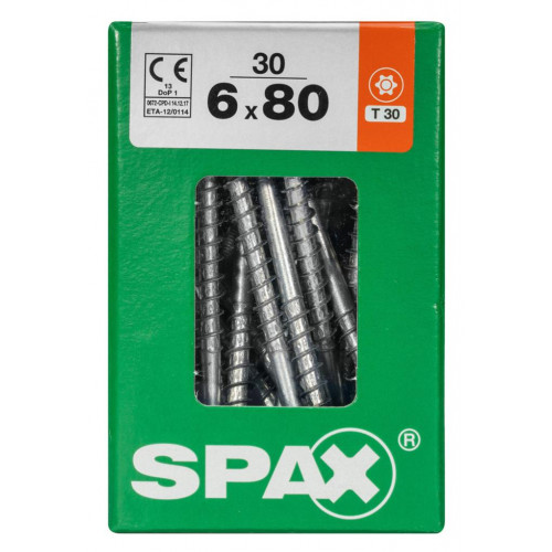 Lot de 30 vis acier tête fraisée torx SPAX, Diam.6 mm x L.80 mm - SPAX