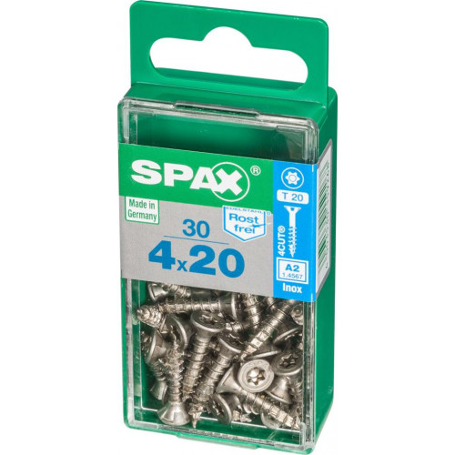 Lot de 30 vis inox tête fraisée torx SPAX, Diam.4 mm x L.20 mm - SPAX