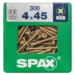 Lot de 300 vis acier tête fraisée pozidriv SPAX, Diam.4 mm x L.45 mm - SPAX