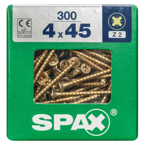 Lot de 300 vis acier tête fraisée pozidriv SPAX, Diam.4 mm x L.45 mm - SPAX