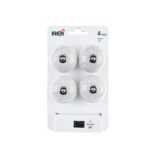 Lot de 4 boutons de meuble Boule porcelaine craquelé H.38 x l.40 x P.40 mm - REI