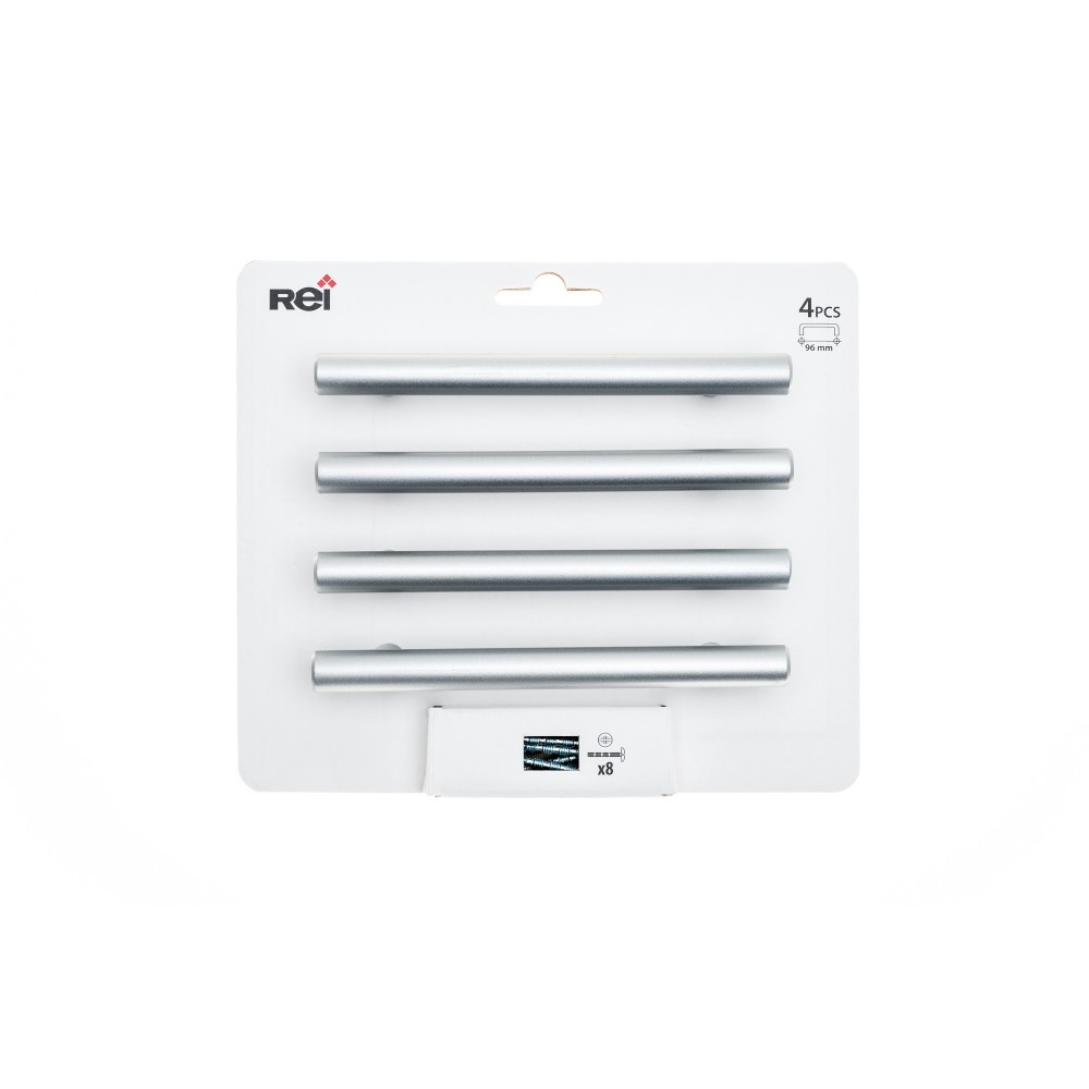 Lot de 4 poignées de meuble entraxe 96 mm inox brut
