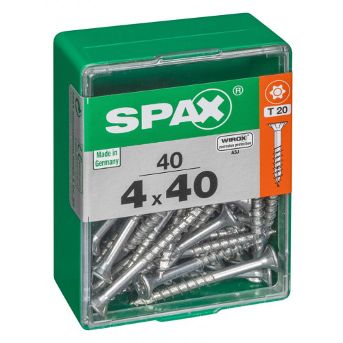 Lot de 40 vis acier tête autofraisée plate SPAX, Diam.4 mm x L.40 mm - SPAX