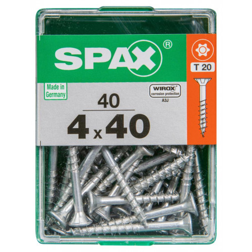 Lot de 40 vis acier tête autofraisée plate SPAX, Diam.4 mm x L.40 mm - SPAX