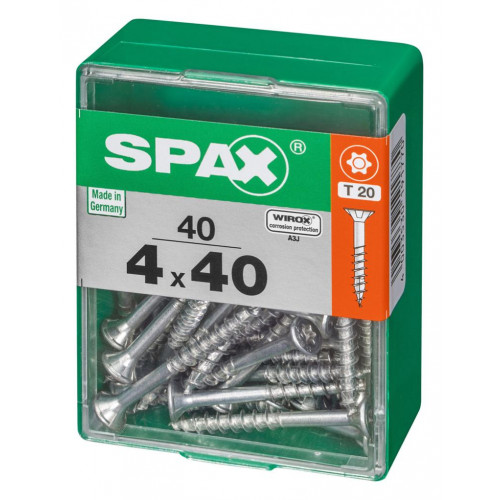 Lot de 40 vis acier tête autofraisée plate SPAX, Diam.4 mm x L.40 mm - SPAX