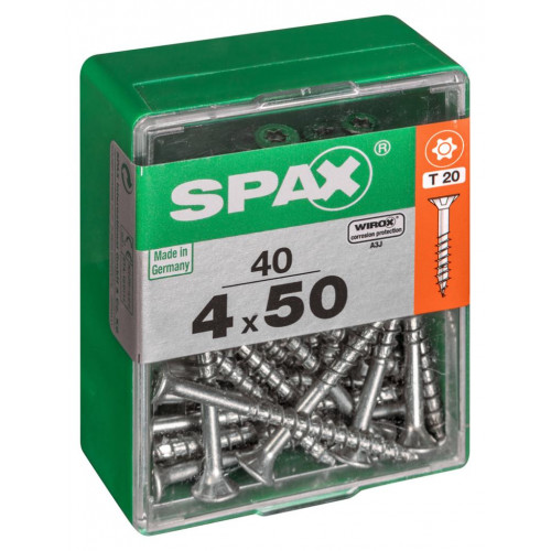 Lot de 40 vis acier tête autofraisée plate SPAX, Diam.4 mm x L.50 mm - SPAX