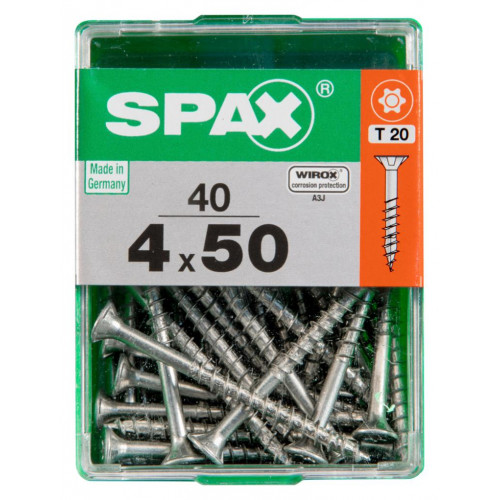 Lot de 40 vis acier tête autofraisée plate SPAX, Diam.4 mm x L.50 mm - SPAX