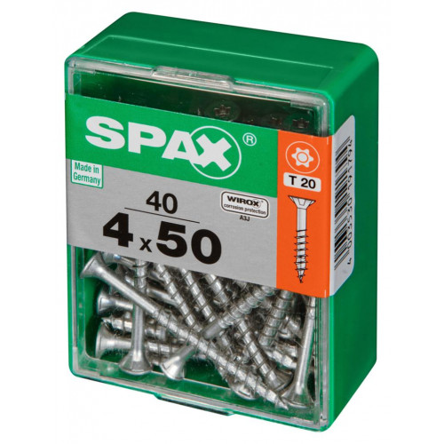 Lot de 40 vis acier tête autofraisée plate SPAX, Diam.4 mm x L.50 mm - SPAX